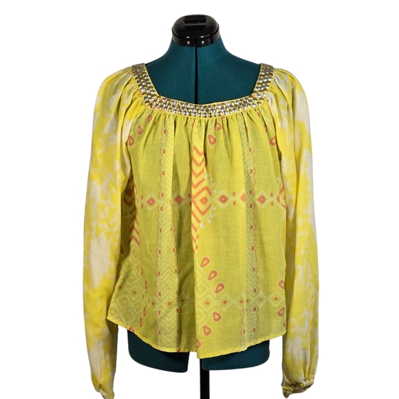 Sheridan French Tuckernuck Embellished Top Blouse Yellow XS - Picture 1 of 9
